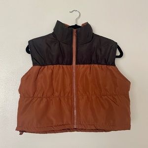LE LIS Orange and Black Crop Puffer Jacket, Size S
